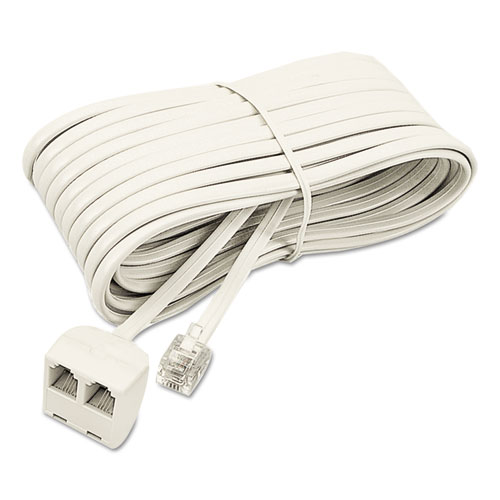 Picture of Telephone Extension Cord, Plug/Dual Jack, 25 ft, Ivory