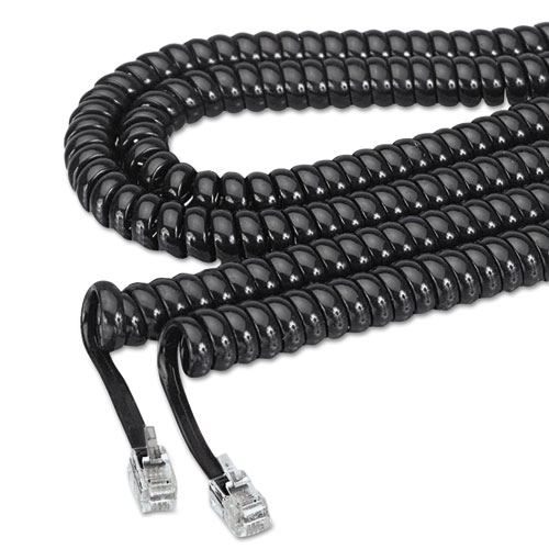 Picture of Coiled Phone Cord, Plug/Plug, 12 ft, Black