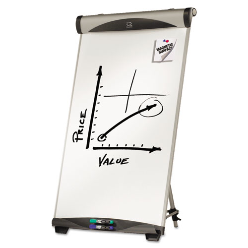 Picture of Euro Magnetic Presentation Easel, 27" x 39", White Surface, Satin Aluminum Frame