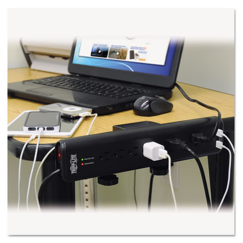 Picture of Protect It! Clamp-Mount Surge Protector, 6 Outlets/2 USB, 6 ft Cord, 2100 J