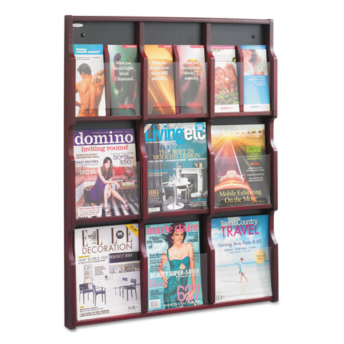 Picture of Expose Adjustable Magazine/Pamphlet 9 Pocket Display, 29.75w x 2.5d x 38.25h, Mahogany