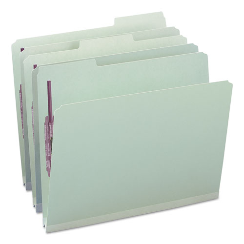 Picture of Recycled Pressboard Fastener Folders, 1/3-Cut Tabs, Two SafeSHIELD Fasteners, 1" Expansion, Letter Size, Gray-Green, 25/Box