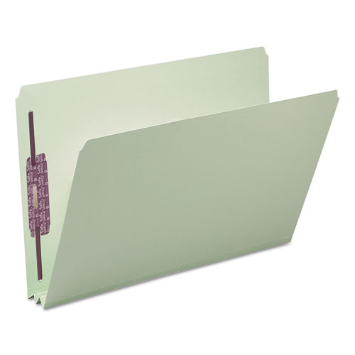 Picture of Recycled Pressboard Fastener Folders, Straight Tabs, Two SafeSHIELD Fasteners, 2" Expansion, Legal Size, Gray-Green, 25/Box