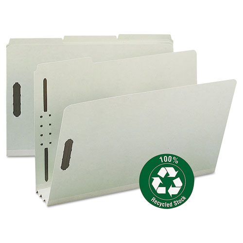 Picture of Recycled Pressboard Fastener Folders, 3" Expansion, 2 Fasteners, Legal Size, Gray-Green Exterior, 25/Box