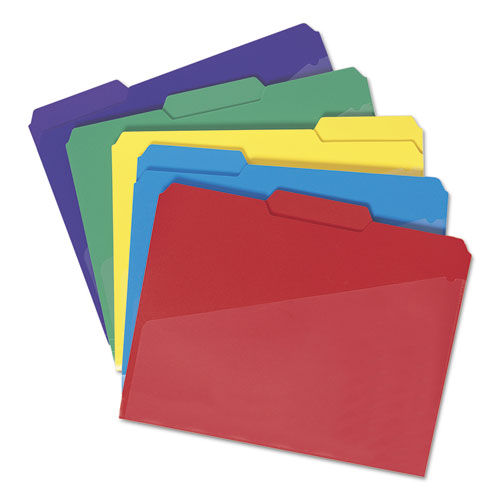 Picture of Poly Colored File Folders With Slash Pocket, 1/3-Cut Tabs: Assorted, Letter Size, 0.75" Expansion, Assorted Colors, 30/Box