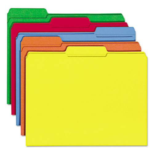 Picture of File Folders, 1/3 Cut Top Tab, Letter, Bright Assorted Colors, 100/Box