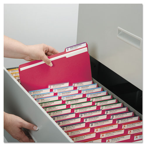 Picture of File Folders, 1/3 Cut Top Tab, Letter, Red, 100/Box