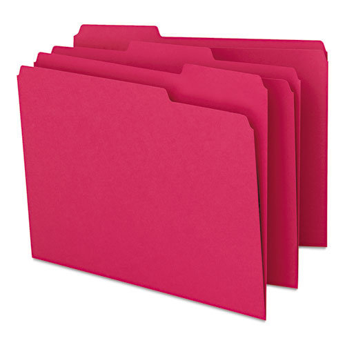 Picture of File Folders, 1/3 Cut Top Tab, Letter, Red, 100/Box