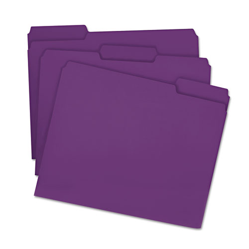 Picture of File Folders, 1/3 Cut Top Tab, Letter, Purple, 100/Box