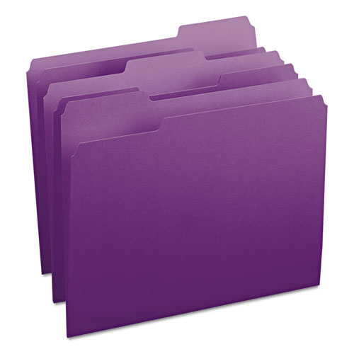 Picture of File Folders, 1/3 Cut Top Tab, Letter, Purple, 100/Box