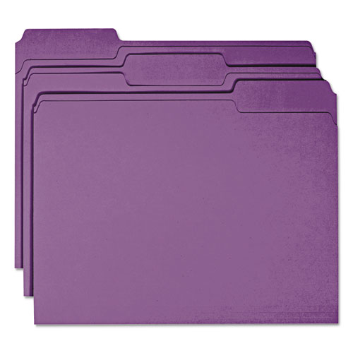 Picture of File Folders, 1/3 Cut Top Tab, Letter, Purple, 100/Box