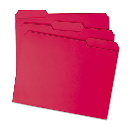 Picture of File Folders, 1/3 Cut Top Tab, Letter, Red, 100/Box