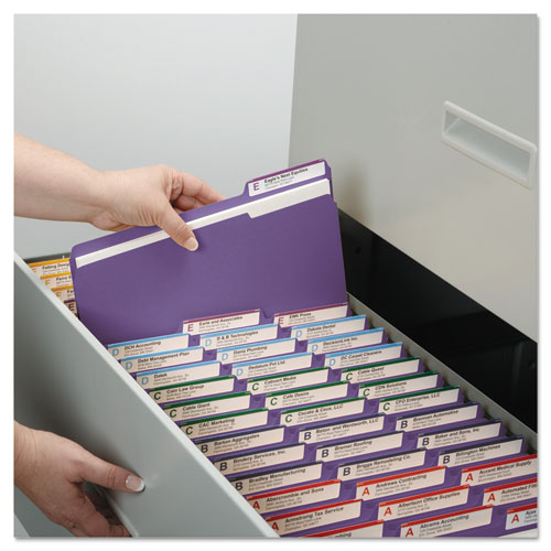 Picture of File Folders, 1/3 Cut Top Tab, Letter, Purple, 100/Box