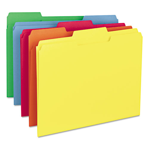 Picture of File Folders, 1/3 Cut Top Tab, Letter, Bright Assorted Colors, 100/Box