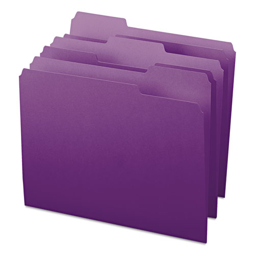 Picture of File Folders, 1/3 Cut Top Tab, Letter, Purple, 100/Box