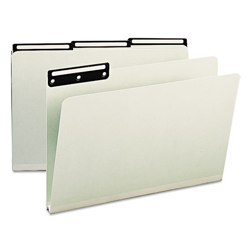 Picture of Recycled Heavy Pressboard File Folders with Insertable 1/3-Cut Metal Tabs, Legal Size, 1" Expansion, Gray-Green, 25/Box