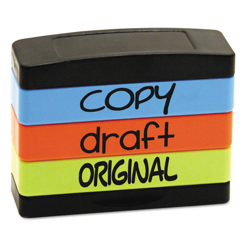 Picture of Interlocking Stack Stamp, COPY, DRAFT, ORIGINAL, 1.81" x 0.63", Assorted Fluorescent Ink