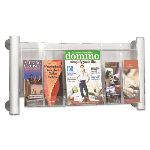 Picture of Luxe Magazine Rack, 3 Compartments, 31.75w x 5d x 15.25h, Clear/Silver