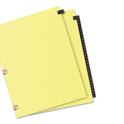 Picture of Preprinted Black Leather Tab Dividers w/Copper Reinforced Holes, 31-Tab, 1 to 31, 11 x 8.5, Buff, 1 Set