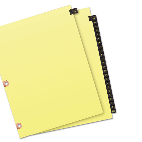 Picture of Preprinted Black Leather Tab Dividers w/Copper Reinforced Holes, 25-Tab, A to Z, 11 x 8.5, Buff, 1 Set