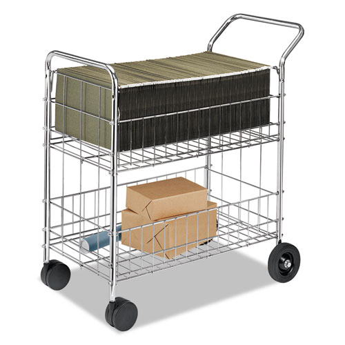 Picture of Wire Mail Cart, Metal, 2 Bins, 21.5" x 37.5" x 39.5", Chrome