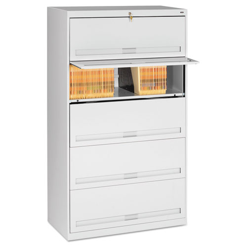 Picture of Enclosed Fixed-Shelf Lateral File with Retractable Doors, Legal/Letter Size Files, 5 Shelves, 36" x 16.5" x 63.5", Light Gray