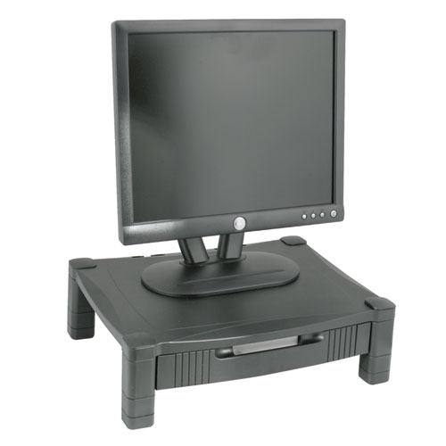 Picture of Monitor Stand with Drawer, 17" x 13.25" x 3" to 6.5", Black, Supports 50 lbs