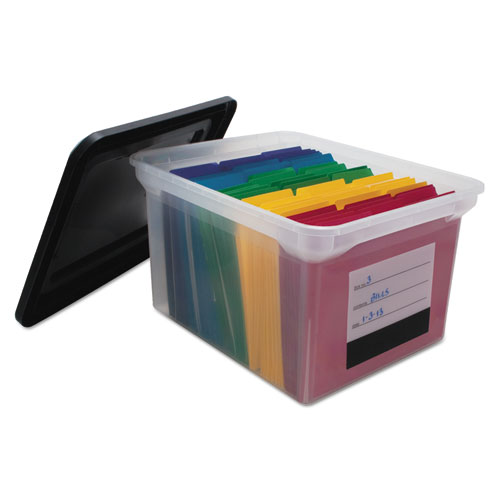 Picture of File Tote with Contents Label, Letter/Legal Files, 17.75" x 14" x 10.25", Clear/Black