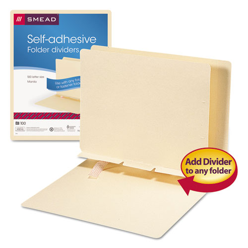 Picture of Self-Adhesive Folder Dividers for Top/End Tab Folders, Prepunched for Fasteners, 1 Fastener, Letter Size, Manila, 100/Box