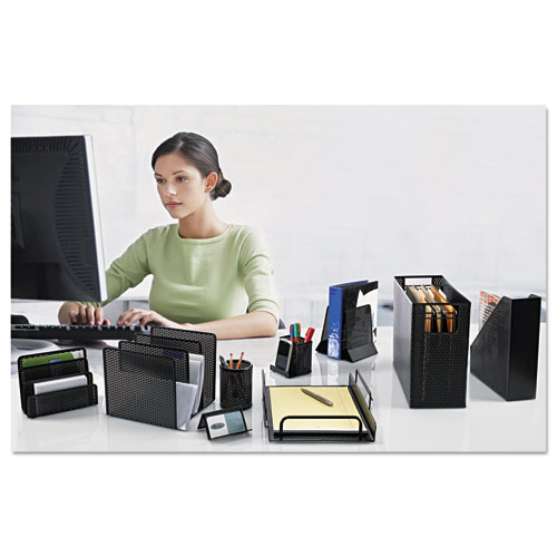 Picture of Urban Collection Punched Metal Letter Sorter, 3 Sections, DL to A6 Size Files, 6.5" x 3.25" x 5.5", Black