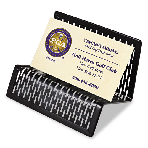 Picture of Urban Collection Punched Metal Business Card Holder, Holds 50 2 x 3.5 Cards, Perforated Steel, Black