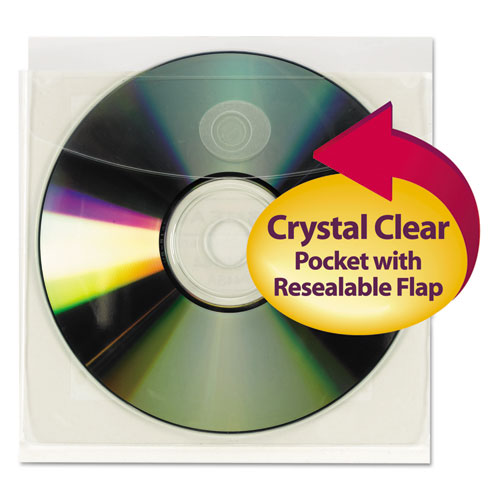 Self-Adhesive+CD%2FDiskette+Pockets%2C+Clear%2C+10%2FPack