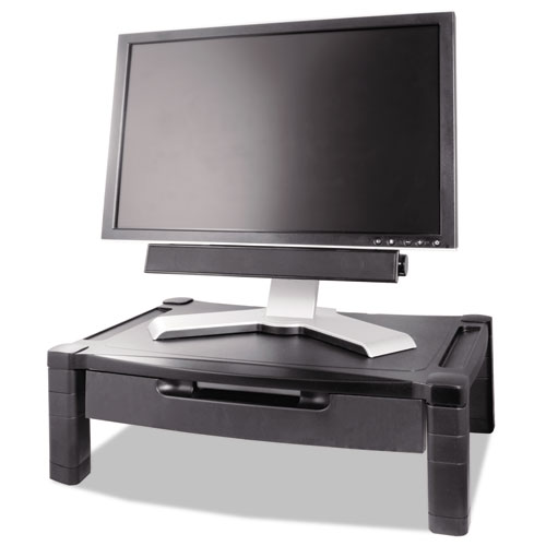 Picture of Wide Deluxe Two-Level Monitor Stand with Drawer, 20" x 13.25" x 3" to 6.5", Black, Supports 50 lbs