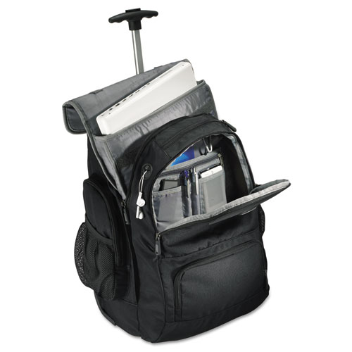 Picture of Rolling Backpack, Fits Devices Up to 15.6", Polyester, 14 x 8 x 21, Black/Charcoal