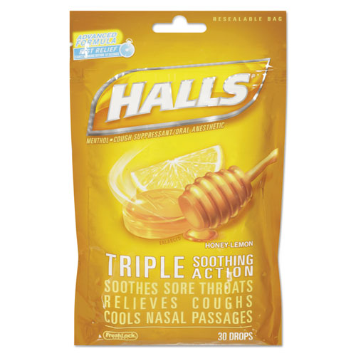 Picture of Triple Action Cough Drops, Honey-Lemon, 30/Bag, 12 Bags/Box