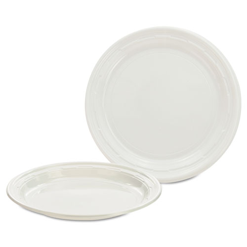 Picture of Plastic Plates, 7" dia, White, 125/Pack, 8 Packs/Carton