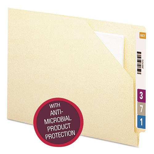 Picture of End Tab File Jacket with Antimicrobial Product Protection, Shelf-Master Reinforced Straight Tab, Letter Size, Manila, 100/Box