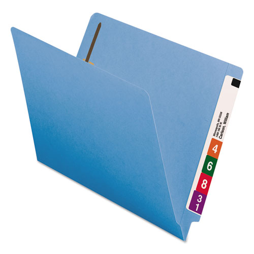 Picture of Heavyweight Colored End Tab Fastener Folders, 0.75" Expansion, 2 Fasteners, Letter Size, Blue Exterior, 50/Box