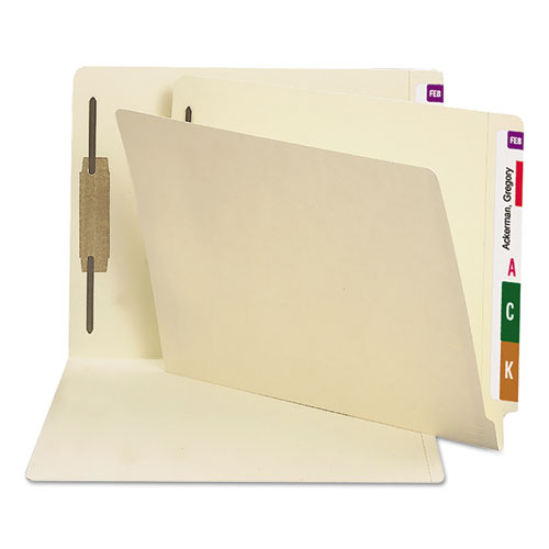 Picture of End Tab Fastener Folders with Reinforced Straight Tabs, 14-pt Manila, 1 Fastener, Letter Size, Manila Exterior, 50/Box