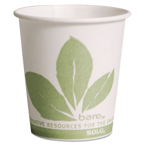 Picture of Bare Eco-Forward Treated Paper Cold Cups, 3 oz, White/Green, 100/Sleeve, 50 Sleeves/Carton