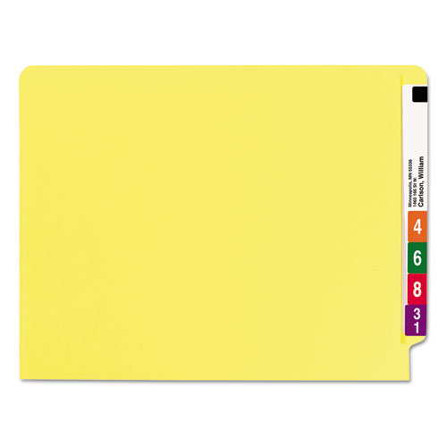 Picture of Heavyweight Colored End Tab Fastener Folders, 0.75" Expansion, 2 Fasteners, Letter Size, Yellow Exterior, 50/Box