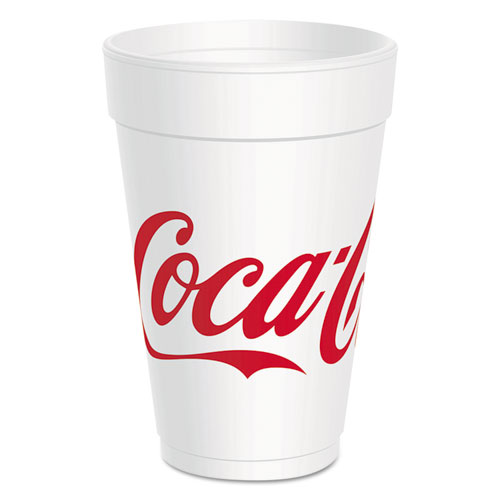 Picture of Coca-Cola Foam Cups, 16 oz, White/Red, 25/Bag, 40 Bags/Carton