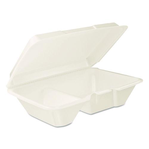 Picture of Foam Hinged Lid Containers, 6.4 x 9.33 x 2.9, White, 100/Bags, 2 Bags/Carton