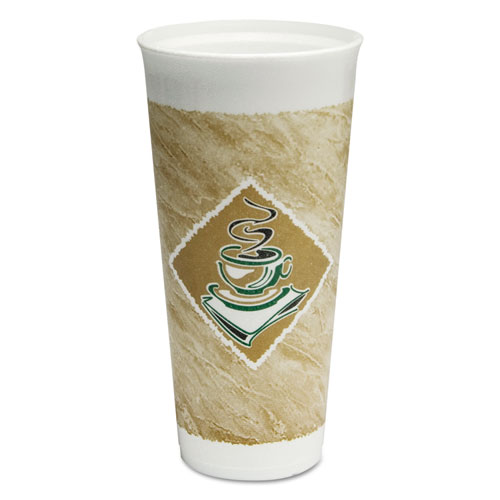 Picture of Café G Foam Hot/Cold Cups, 24 oz, Brown/Green/White, 20/Bag, 25 Bags/Carton