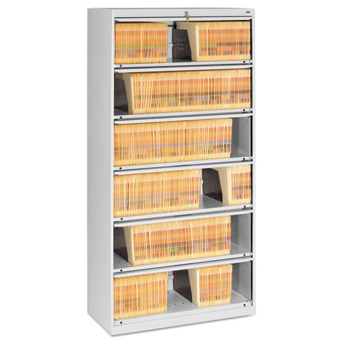 Picture of Enclosed Fixed-Shelf Lateral File with Retractable Doors, 6 Legal/Letter Size Shelves, 36" x 16.5" x 75.25", Light Gray