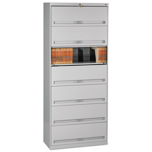 Picture of Enclosed Fixed-Shelf Lateral File with Retractable Doors, Legal/Letter Size Files, 7 Shelves, 36" x 16.5" x 87", Light Gray