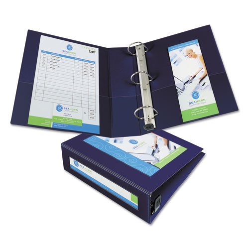 Picture of Framed View Heavy-Duty Binders, 3 Rings, 3" Capacity, 11 x 8.5, Navy Blue