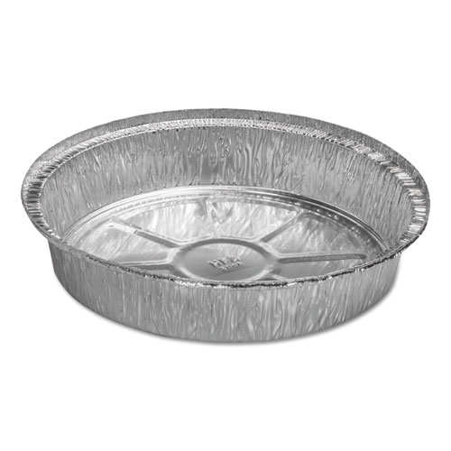 Picture of Round Aluminum Container with Lid, 48 oz, 9" Diameter x 1.66"h, Silver, 500/Carton