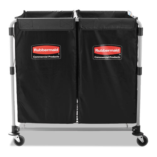 Picture of Two-Compartment Collapsible X-Cart, Synthetic Fabric, 2.49 cu ft Bins, 24.1" x 35.7" x 34", Black/Silver