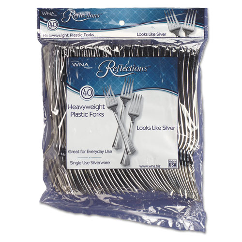 Picture of Reflections Heavyweight Plastic Utensils, Fork, Silver, 7", 40/Pack, 8 Packs/Carton